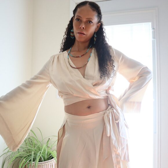 Silk Wrap Skirt and Blouse Set - Picture 5 of 5